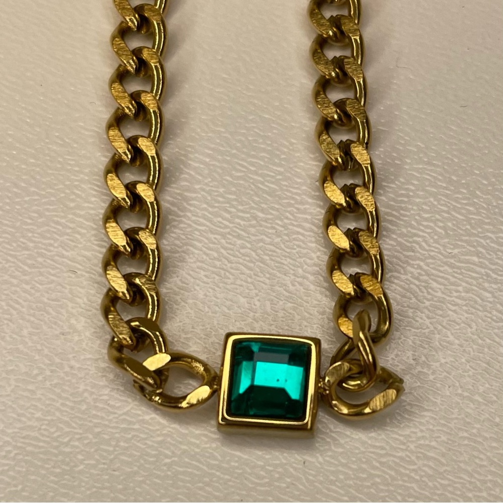 Slide Jewelry Emerald Square Link Chain Necklace & Bracelet Set, Gold, NWOT